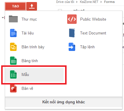 Tạo biểu mẫu trên Google Drive